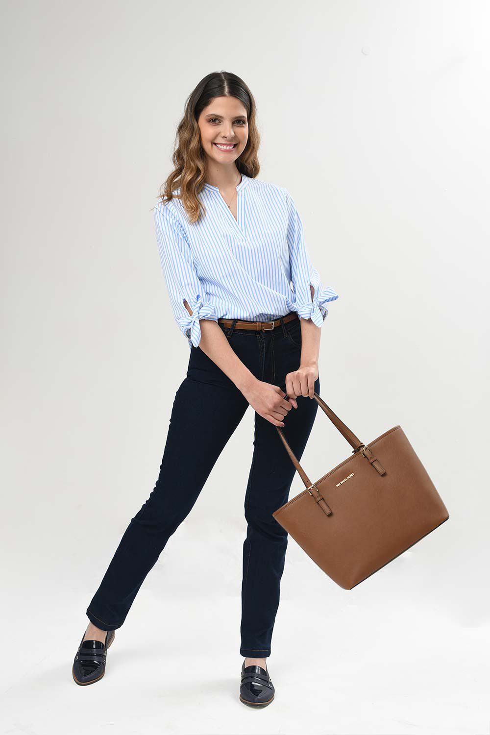 Blusa, M42-2402-00 Blusa, Azul Claro con rayas, Uniformes Empresariales