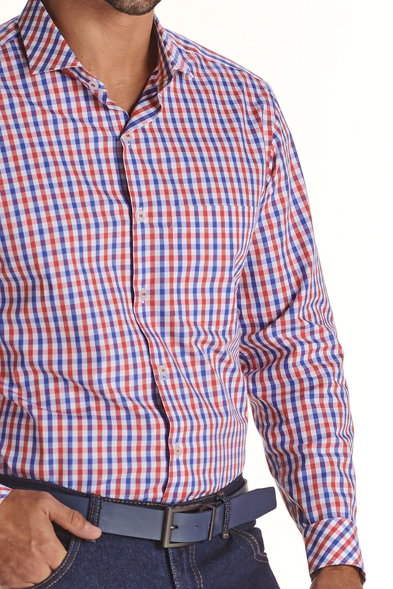 Camisa, Roja con cuadros azules, Uniformes Empresariales