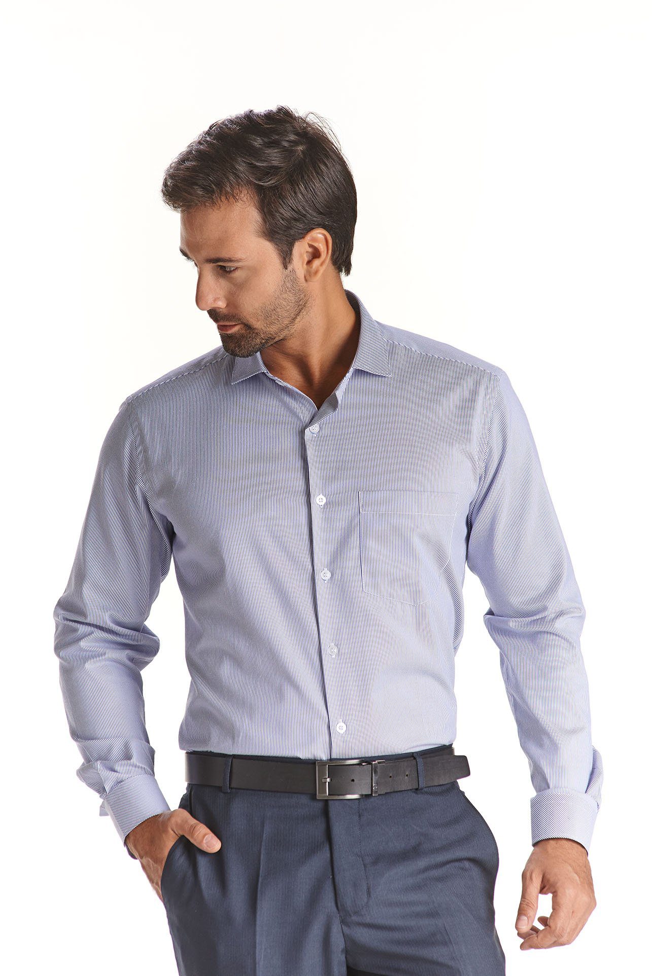 Camisa, M07-0015-04 Camisa, Azul oscuro con rayas, Uniformes Empresariales