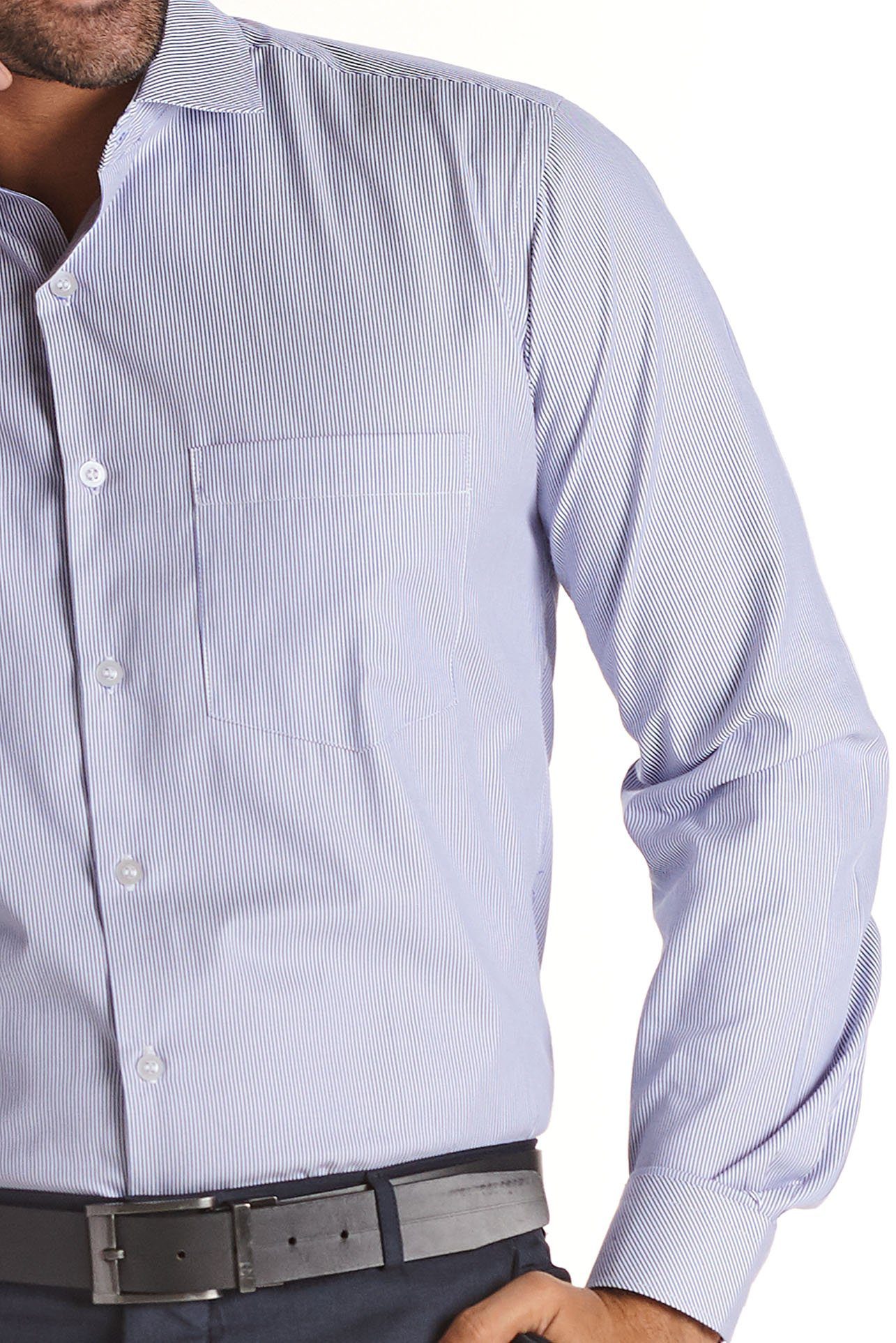 Camisa, M07-0015-04 Camisa, Azul oscuro con rayas, Uniformes Empresariales