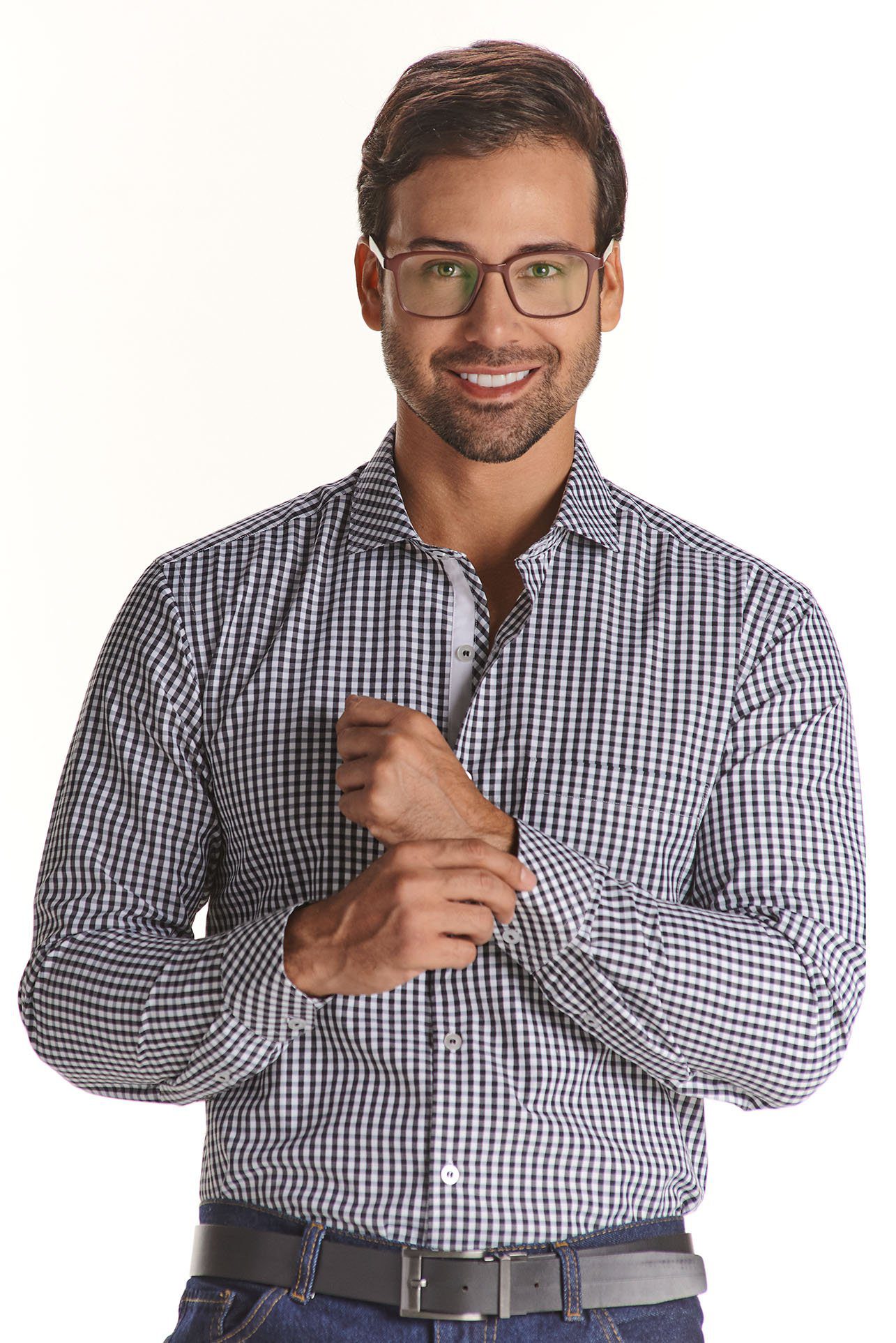 Camisa, Negra de cuadros, Uniformes Empresariales