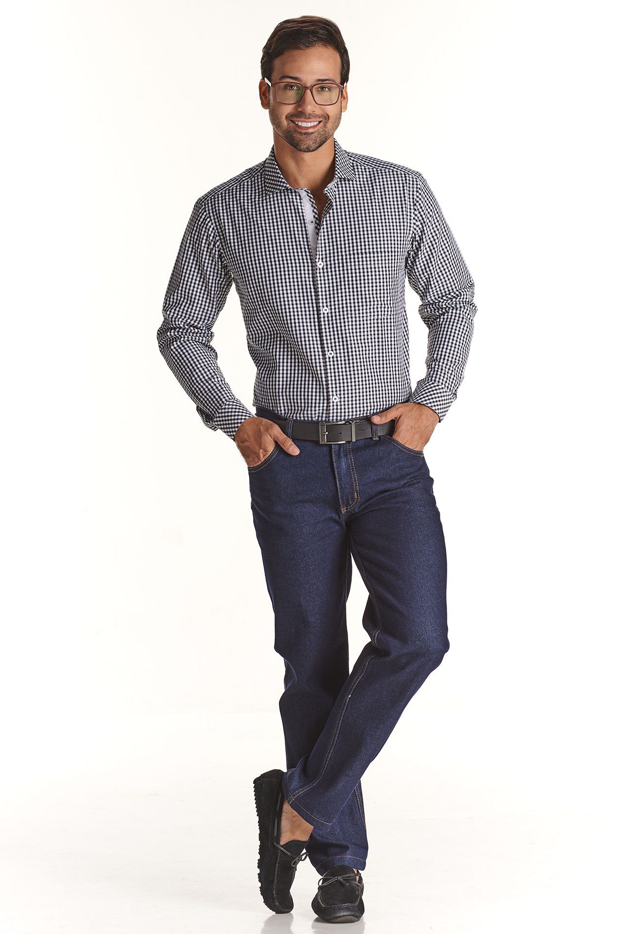 Camisa, Negra de cuadros, Uniformes Empresariales